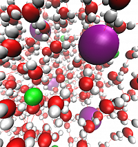 Fig. 1: Snapshot of an MD-Simulation of 1 M LiI