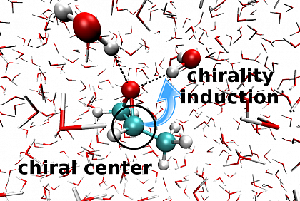 Due to the hydogen bonding, propylene oxide induces its chirality to the achiral water molecules.